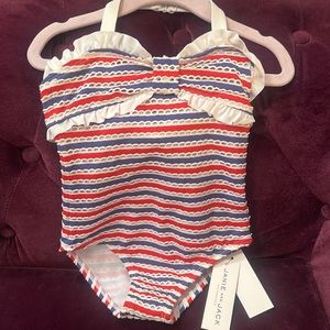 NEW JANIE & JACK RED WHITE & BLUE SWIMSUIT W/ RUFFLES & BOW SIZE 3